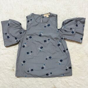 Michael Kors Striped Cold Shoulder Top - Black and White